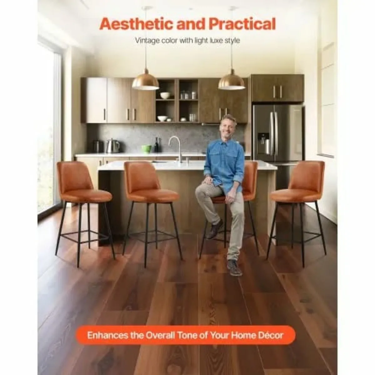 Bar Stool Set of 2, 69cm Counter Height Swivel Sto - Image 4