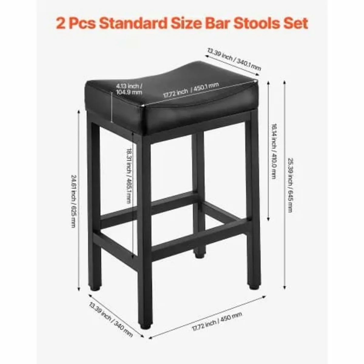 Bar Stool Set of 2, PU Leather Counter Height Stoo - Image 3