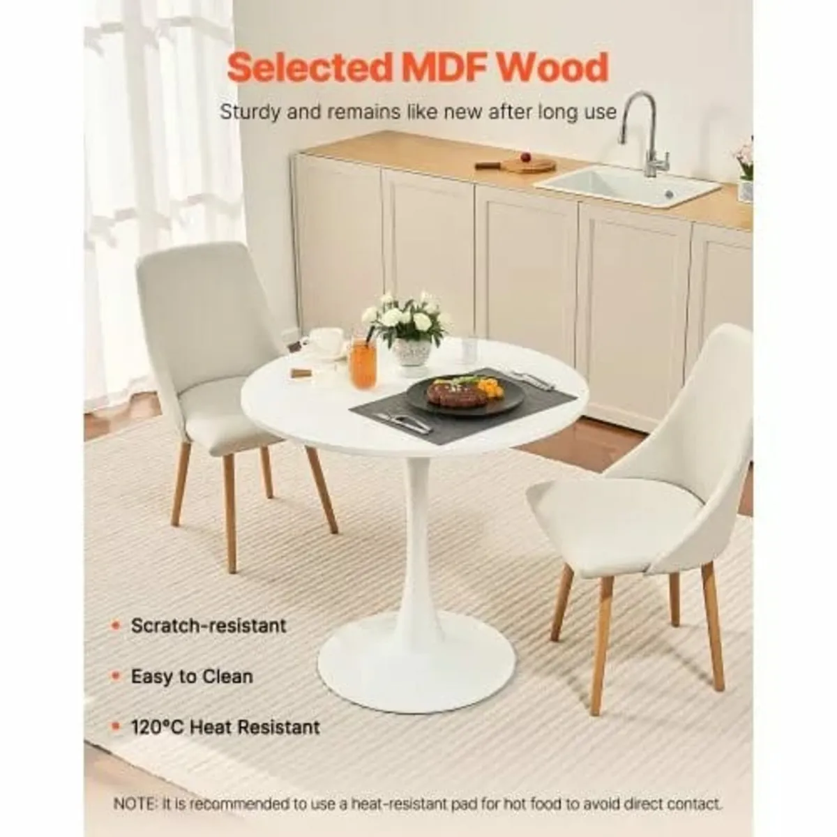 Round Dining Table, 31.5 in Wood Table for 2-4 Per - Image 2