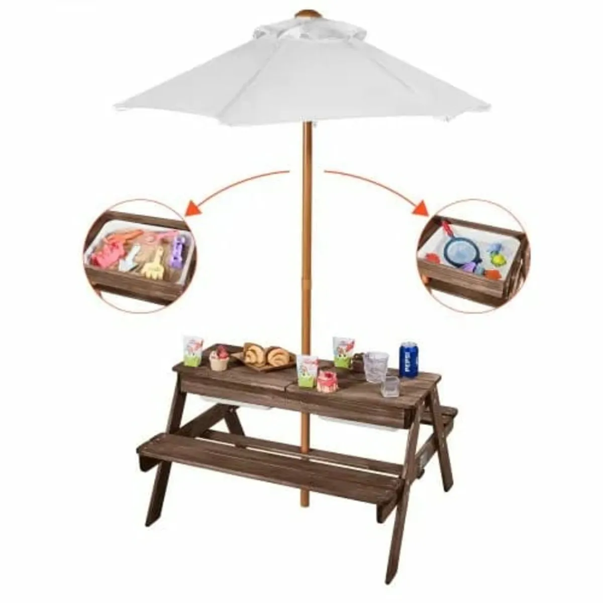 Kids Picnic Table with Umbrella, 3-in-1 Sand & Wat - Image 1