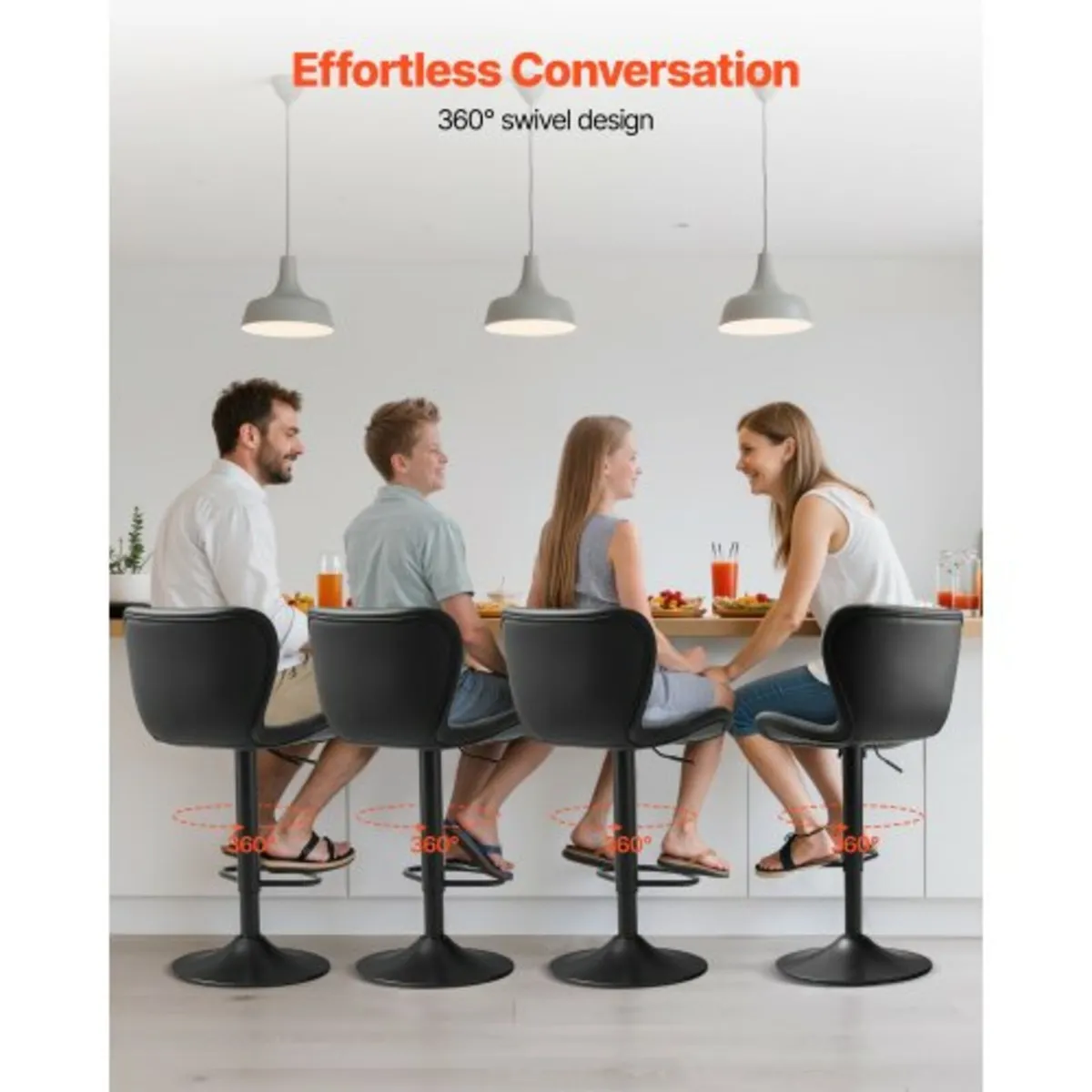 Bar Stool Set of 2, Modern PU Leather Counter Heig - Image 3