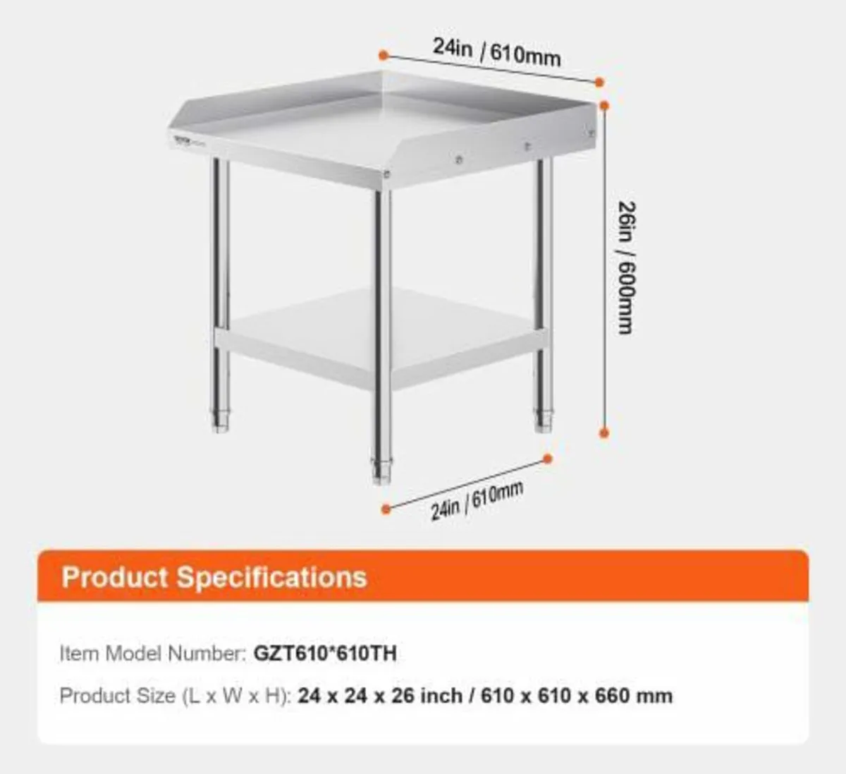 Stainless Steel Work Table, 24 x 24 x 26 Inch Comm - Image 3