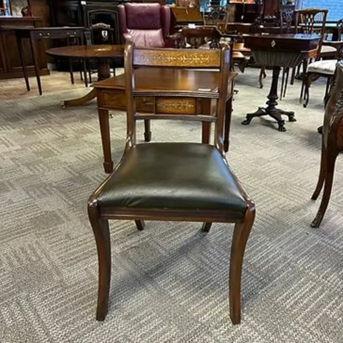 Regency mahogany inlaid green leather occasional c