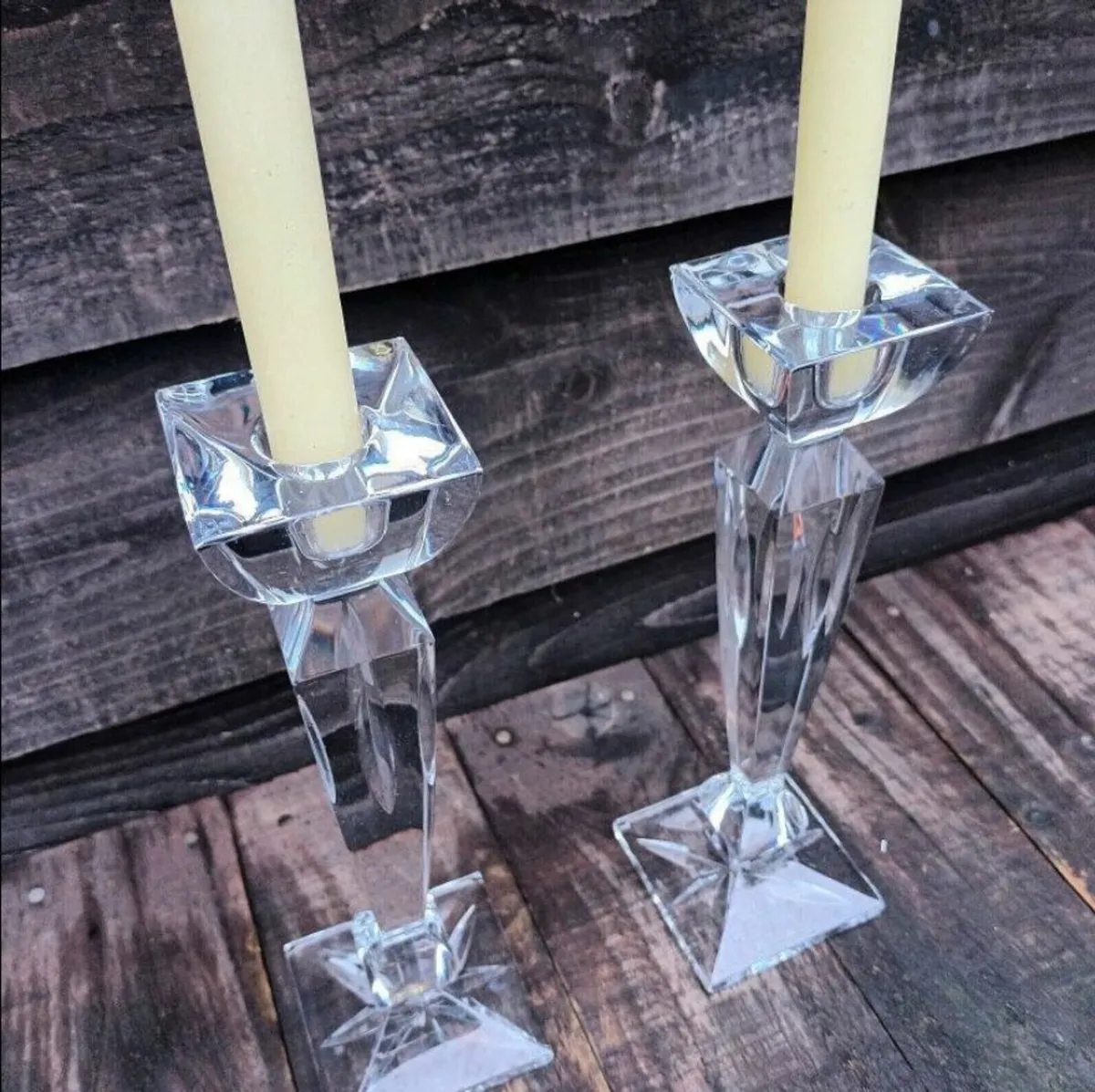 Vintage Pair Galway Crystal Candlesticks - Image 1