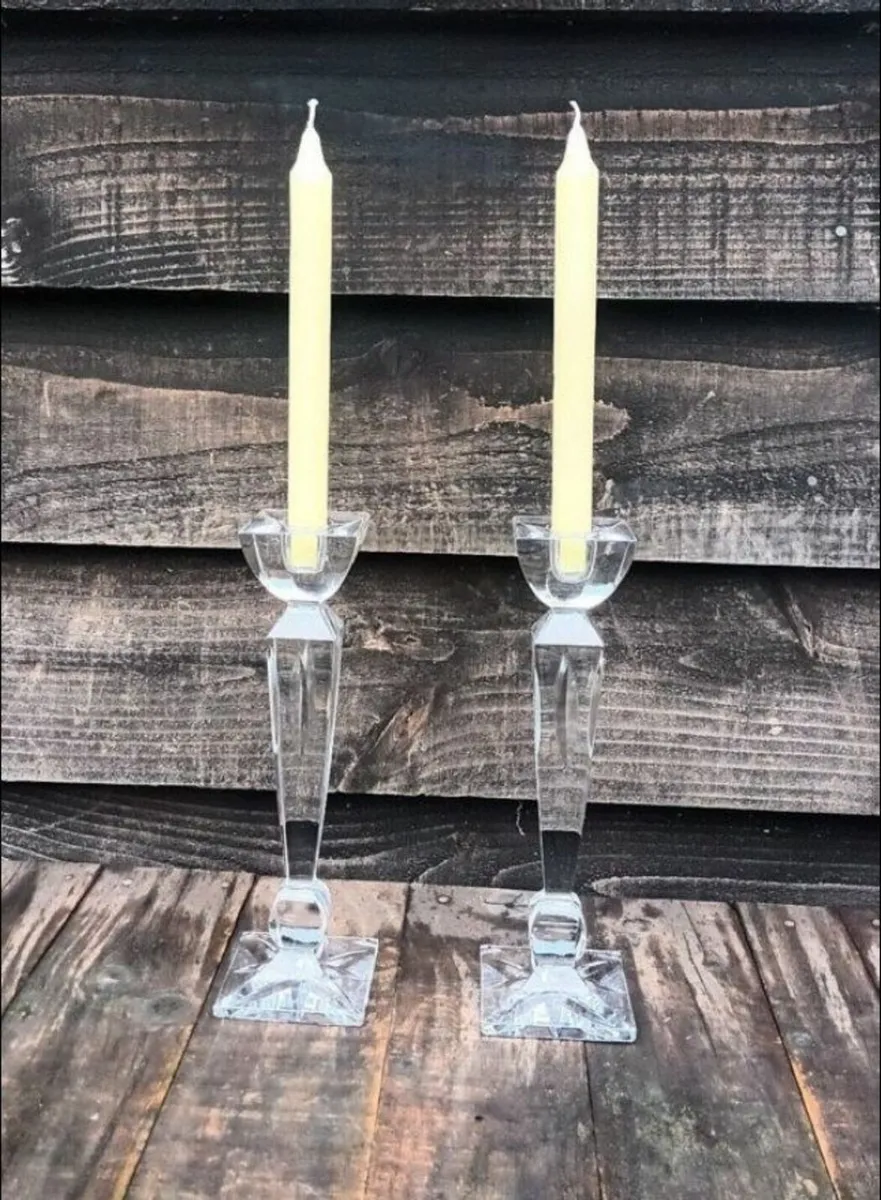 Vintage Pair Galway Crystal Candlesticks - Image 2