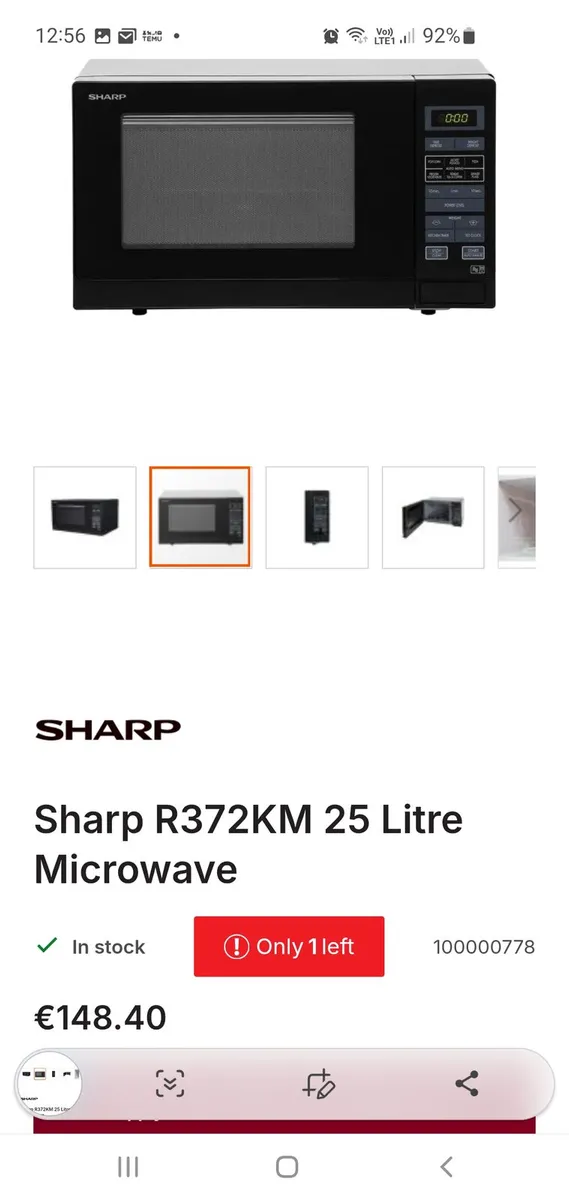 Sharp 900w 25L microwave( good as new) - Image 1