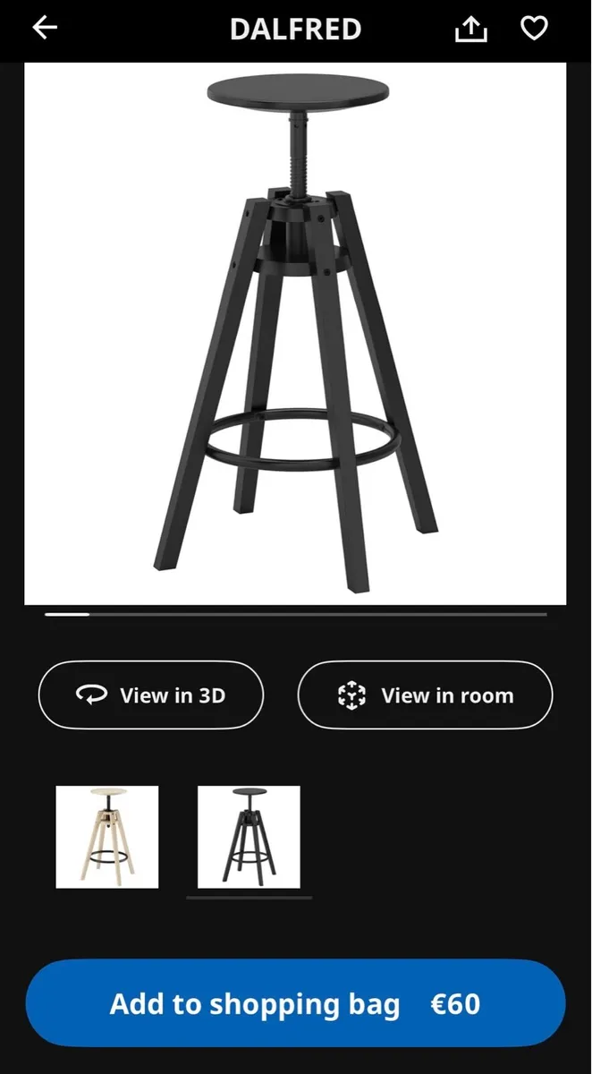 2 Bar stools - Black Dalfred from Ikea - Image 4