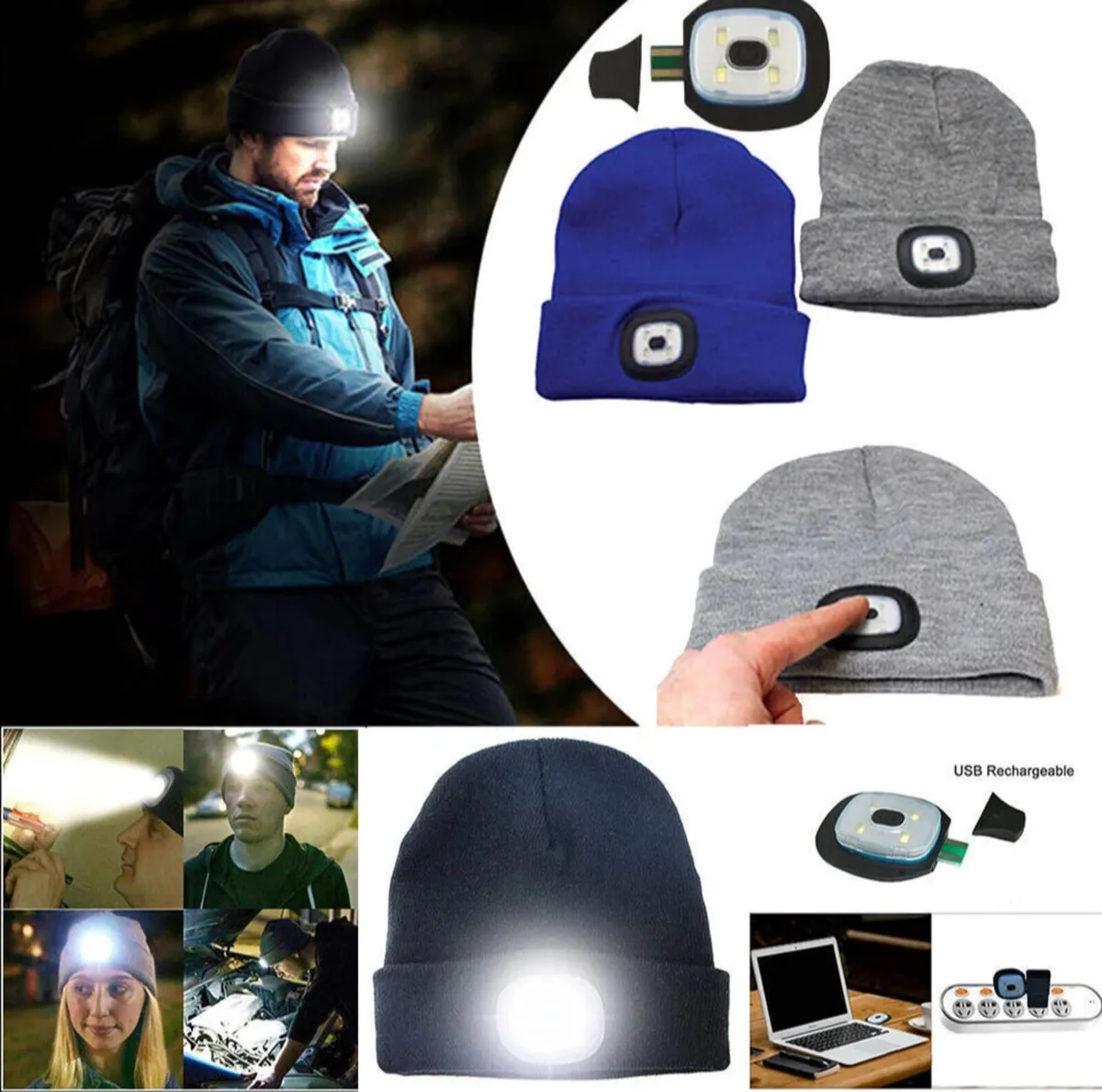 Beanie Hat with Rechargeable LED Light - Image 1