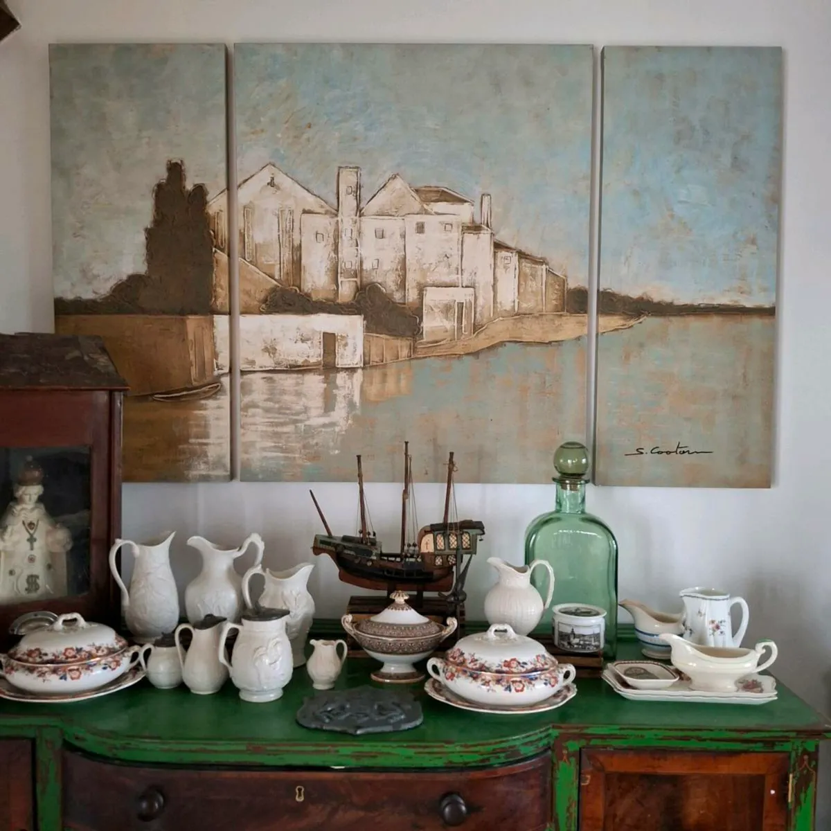 Large Triptych Oil on Canvas - Image 1