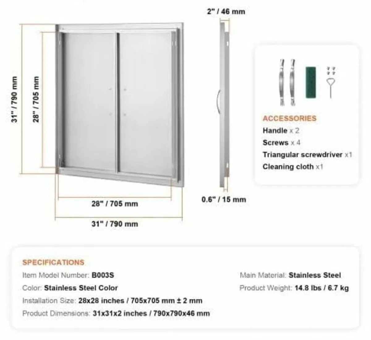 BBQ Access Door, 790x790 mm Double Outdoor Kitchen - Image 4