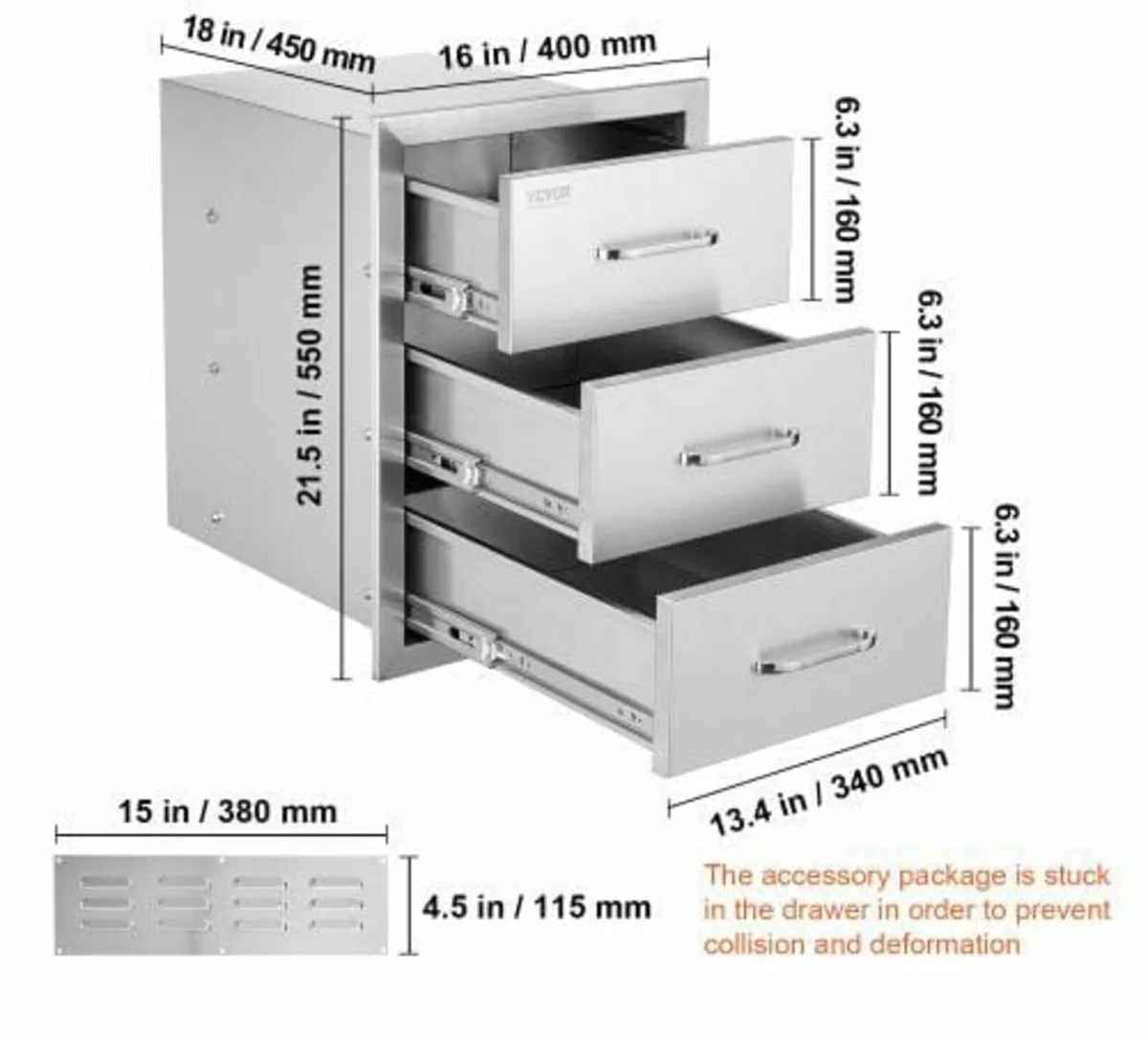 Outdoor Kitchen Drawers 16" W x 21.5" H x 18" D - Image 3