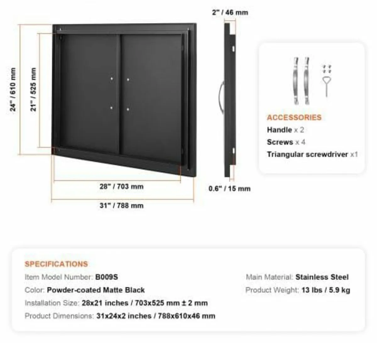 Door, 788x610 mm Double Outdoor Kitchen Door, Cold - Image 3