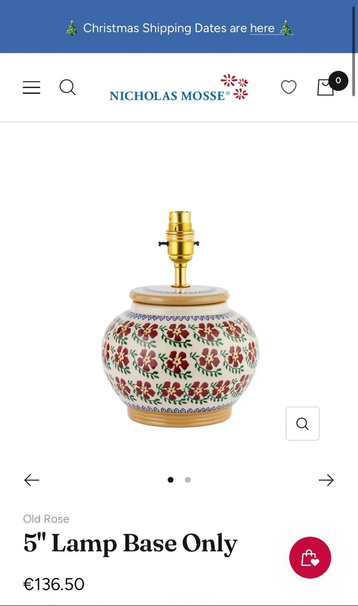 NICHOLAS MOSSE POTTERY Old Rose 5" Lamp Base Only - Image 4