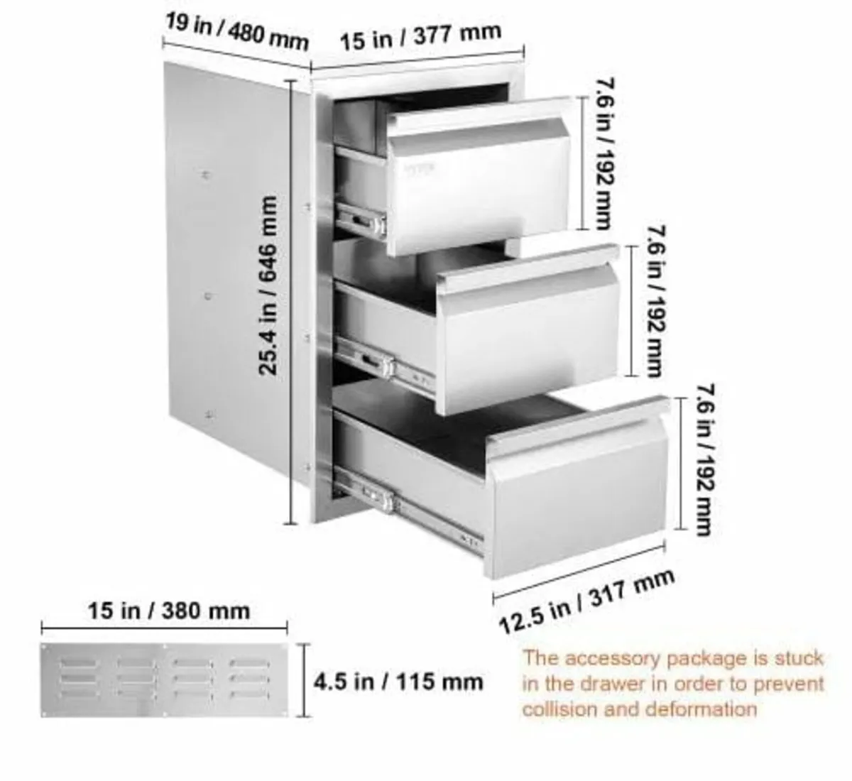 201 Stainless Steel Triple Access Drawer Outdoor K - Image 4