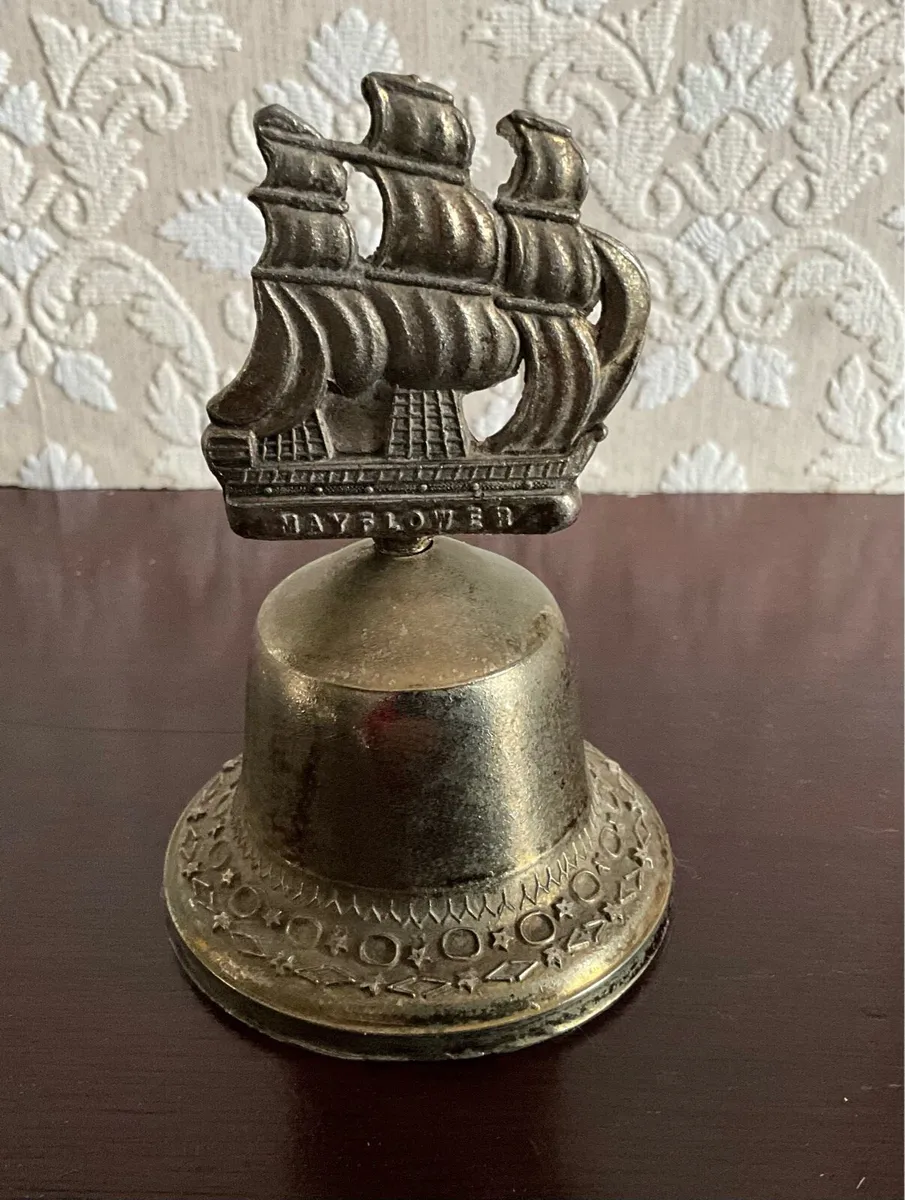 Vintage Brass Bell with Mayflower Ship & Name - Image 1
