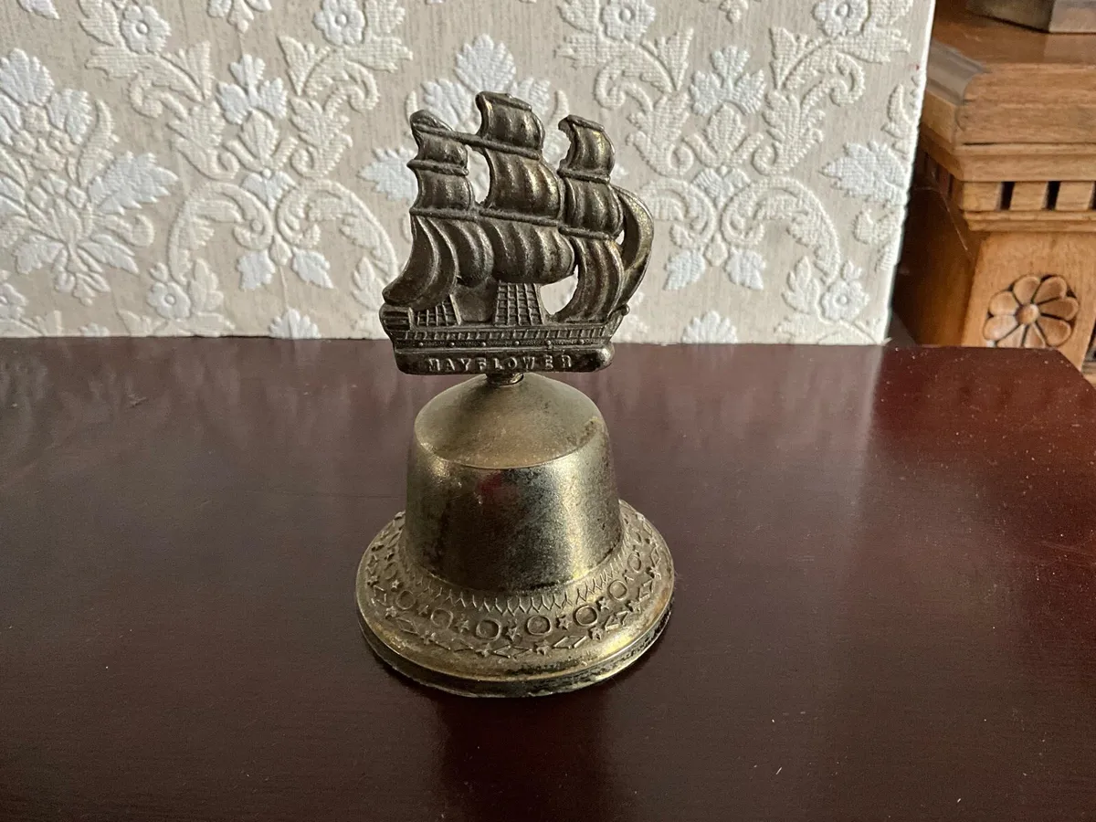 Vintage Brass Bell with Mayflower Ship & Name - Image 2