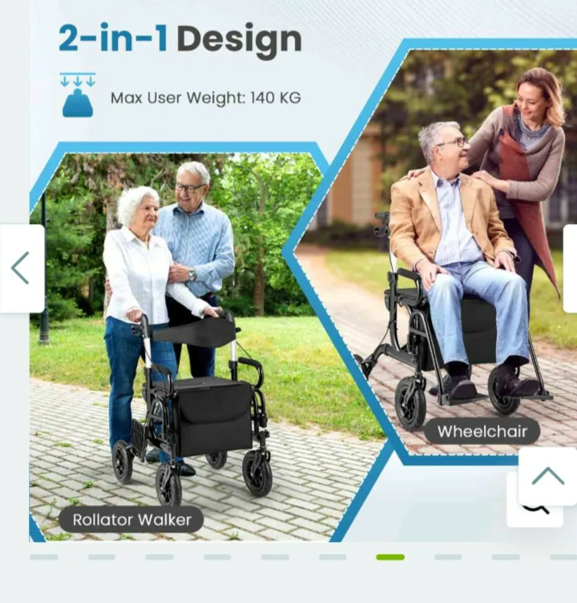 Freepost 2 in 1 Rollator Walker & Transport Chair - Image 3