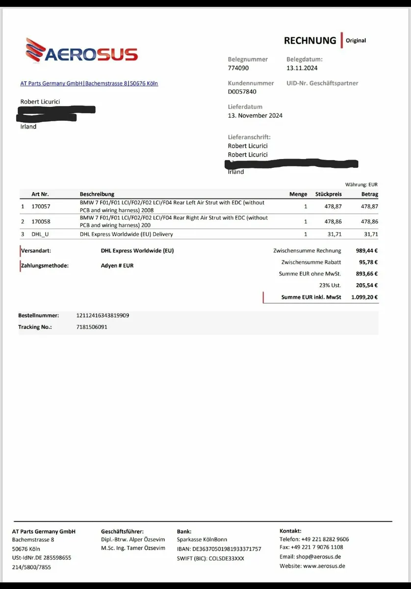 BMW 7 F01 Rear Right/Left Air Strunt with EDC - Image 3