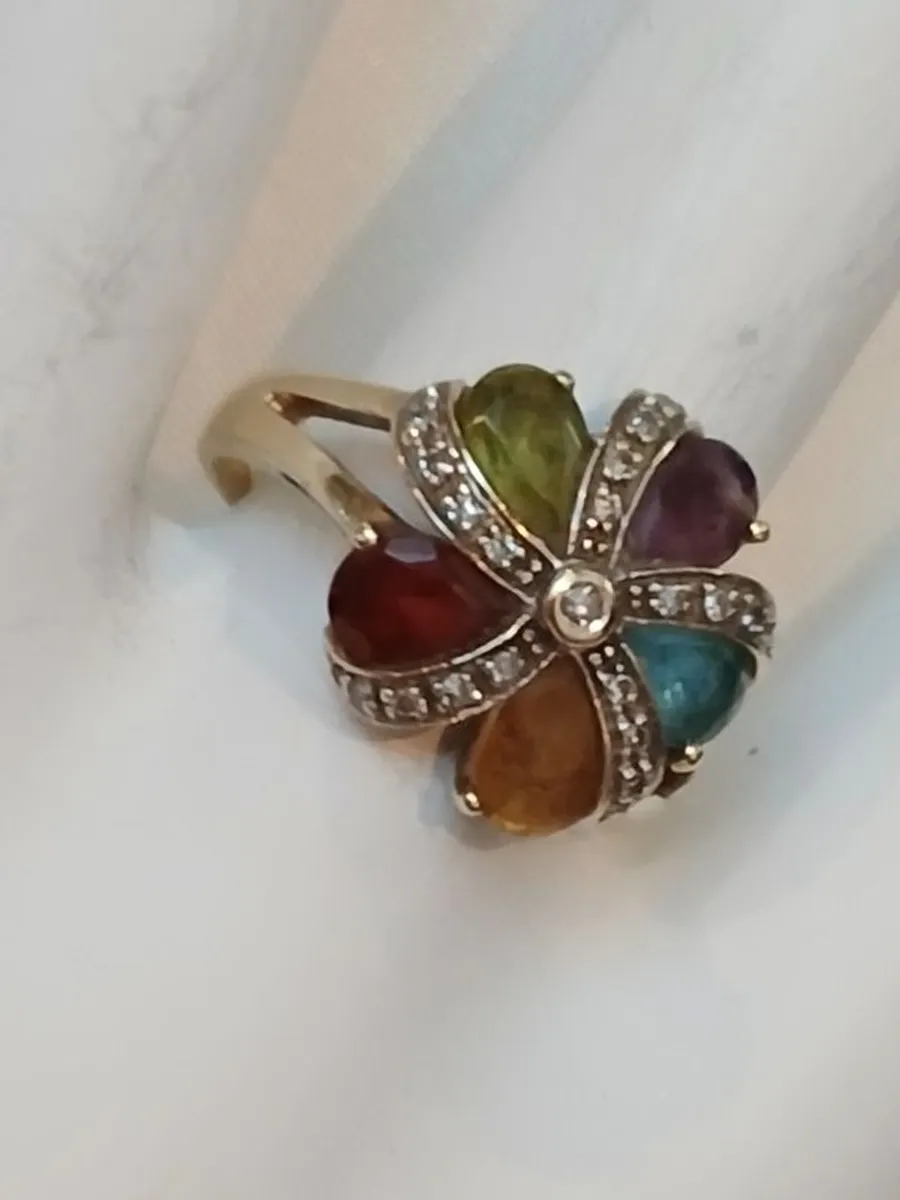 Diamond and Multi-Gemstone Flower Ring - Image 2