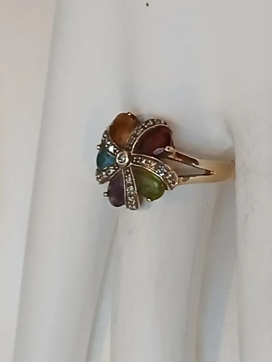 Diamond and Multi-Gemstone Flower Ring - Image 3