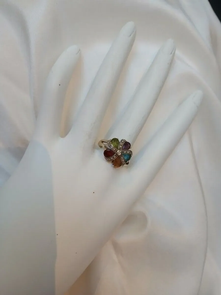 Diamond and Multi-Gemstone Flower Ring - Image 4