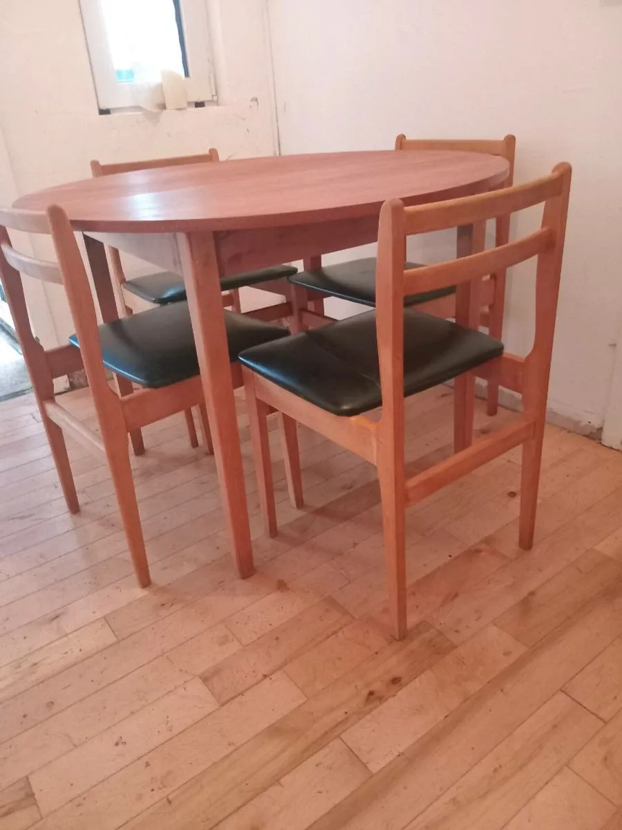 mid century teak leather dining set hand restored - Image 1