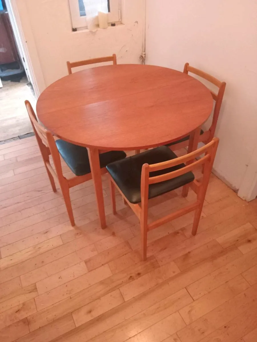 mid century teak leather dining set hand restored - Image 2
