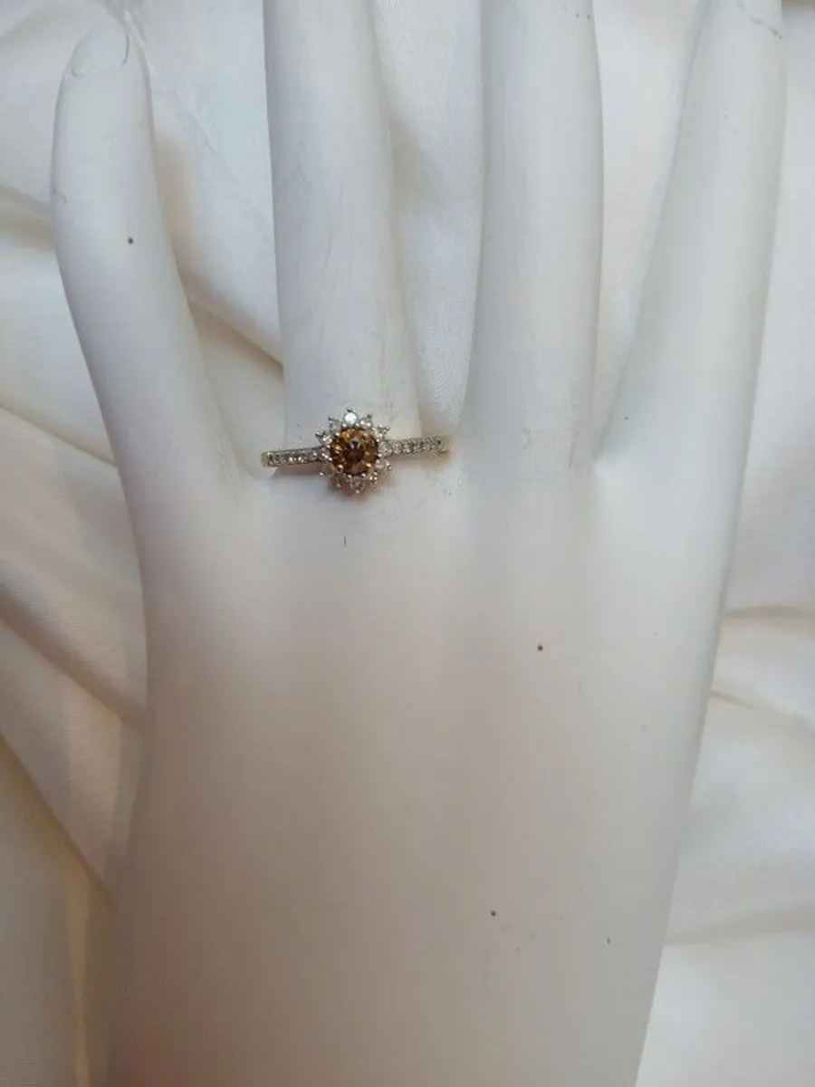 Sparkling Champagne Diamond Halo Ring - Image 1