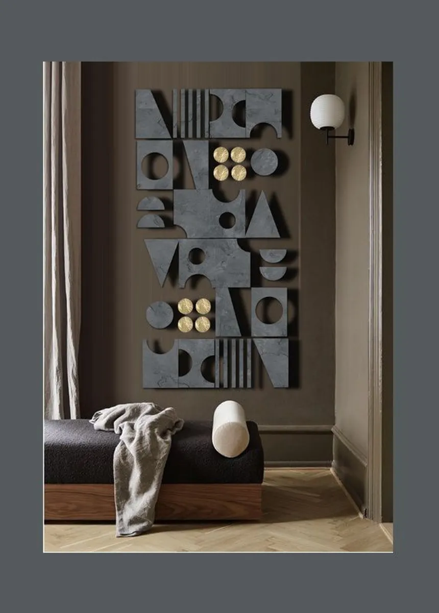 Mid Century Modern Wood Wall Sculpture, Multi Panel Relief 3D Wall Art - Image 1