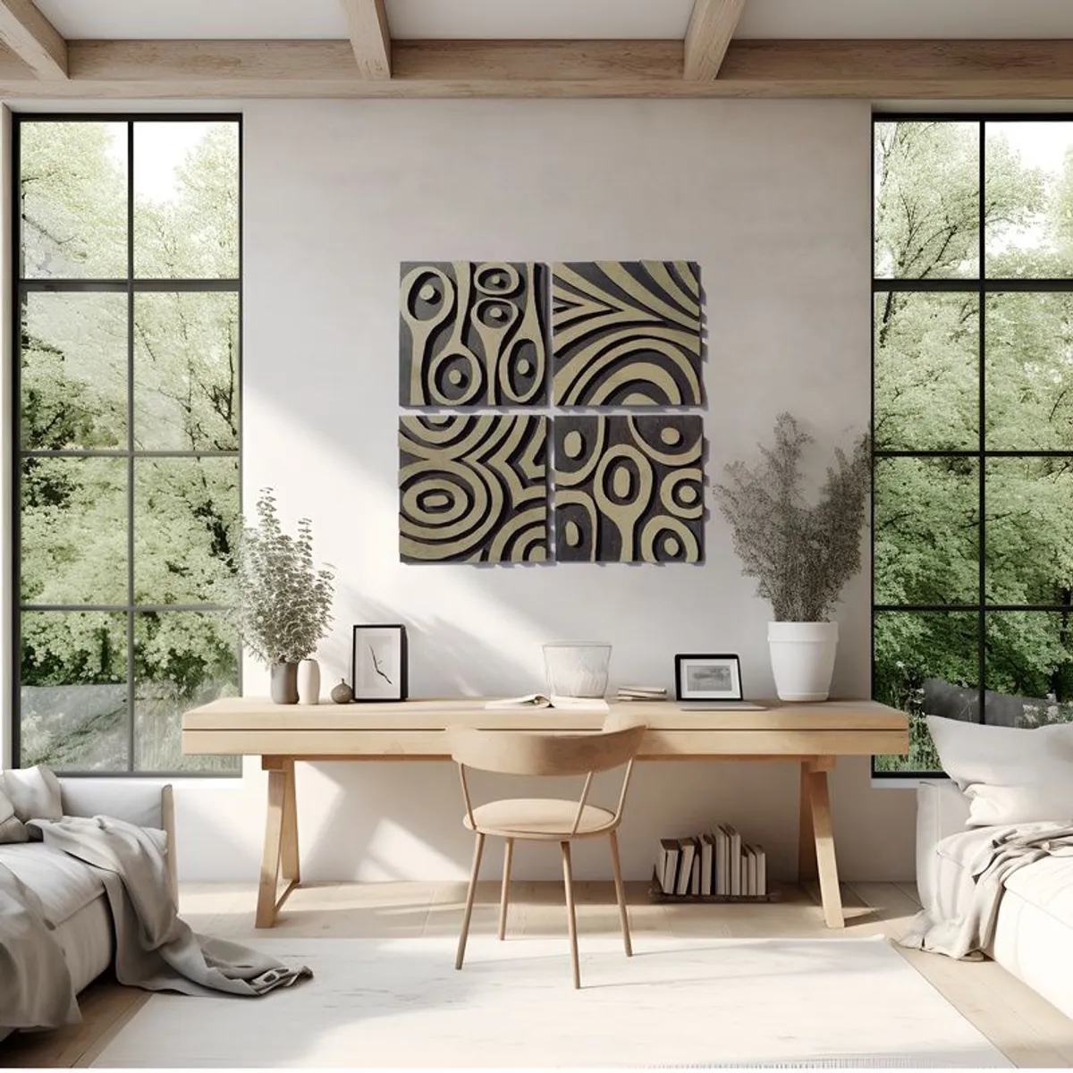 Wood  Wall Sculpture: Mid-Century Modern  3D Relief Art in mocha and charcoal - Image 3