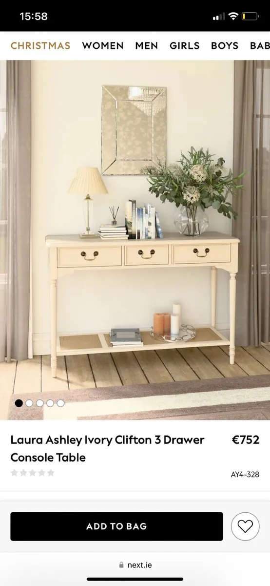 Laura Ashley Ivory Clifton 3 Drawer Console Table - Image 1