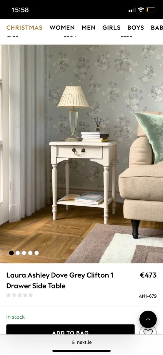 Laura Ashley Ivory Clifton 1 Drawer Side Table - Image 1