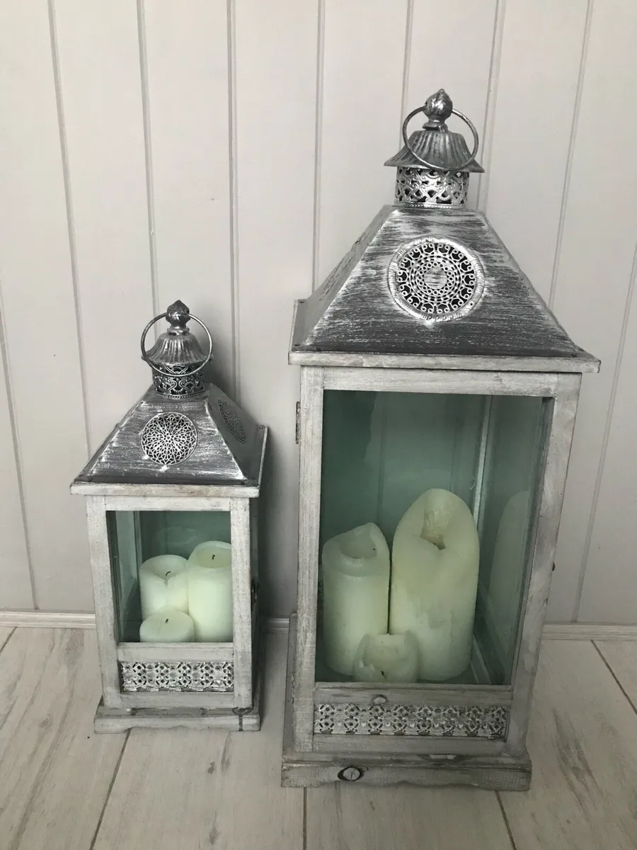 Set of 2 Candle Lanterns, Chabby Chic, Vintage - Image 2