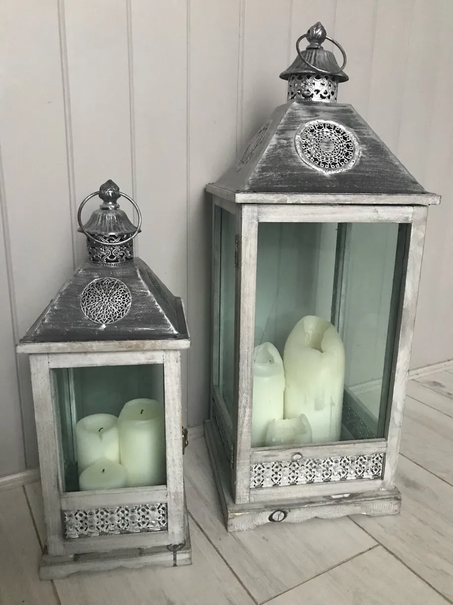 Set of 2 Candle Lanterns, Chabby Chic, Vintage - Image 1