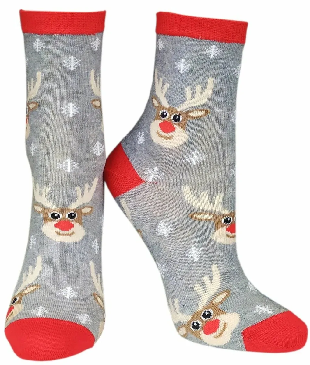 Children's socks REd Christmas Reindeer - Image 3
