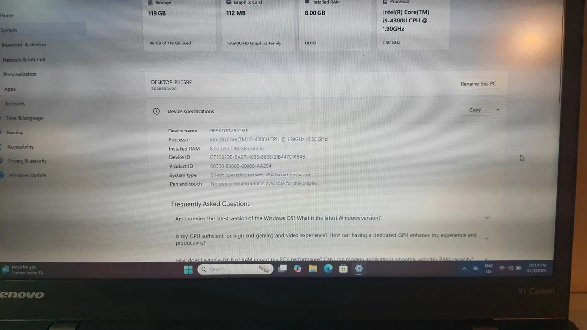 Lenovo ThinkPad X1 Carbon Gen 2 i5 8/120GB SSD Lap - Image 4