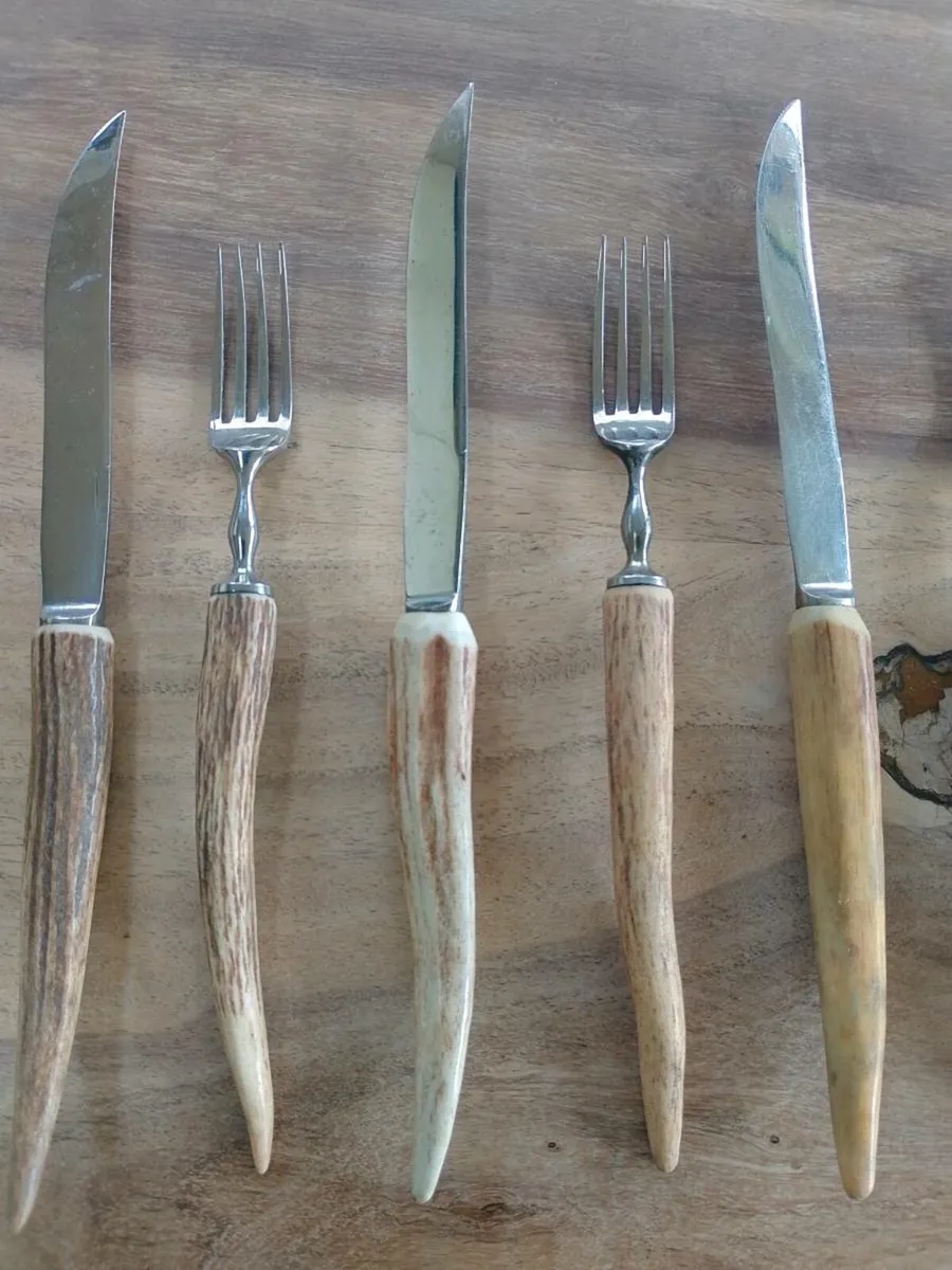 Antique deer stag antler bone handled knife fork - Image 2