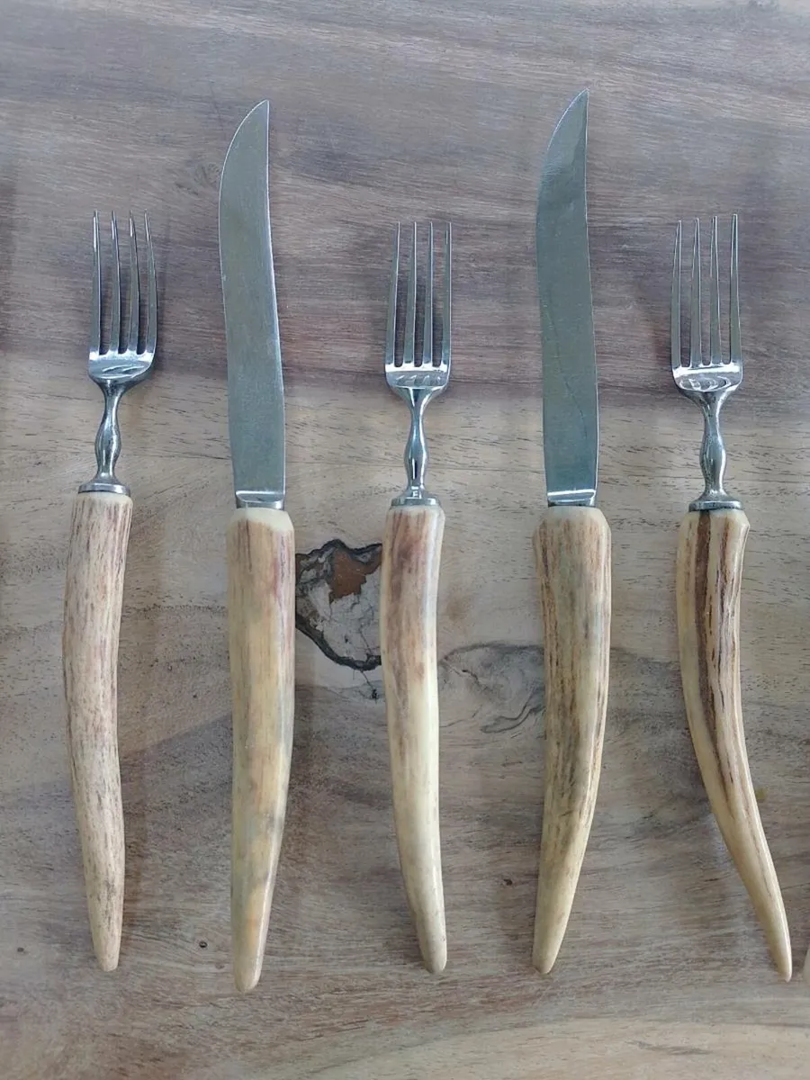 Antique deer stag antler bone handled knife fork - Image 3