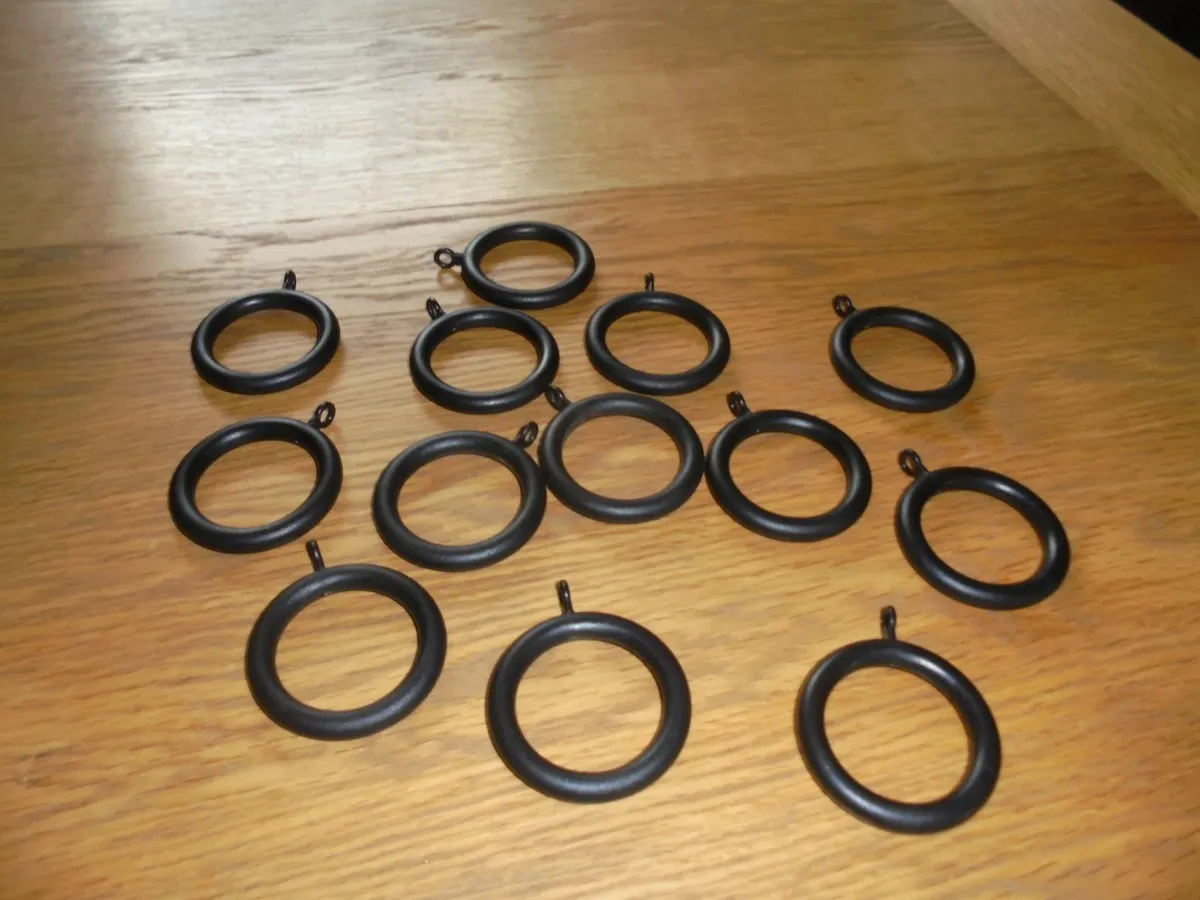 Black Wooden Curtain Rings with Eyes x 13 for Sale - Image 2
