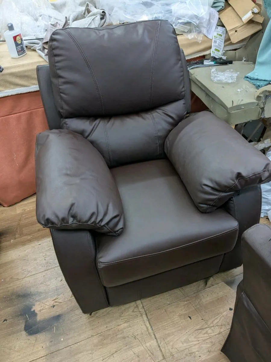 3 seater couch plus 2 recliner chairs brown. - Image 2