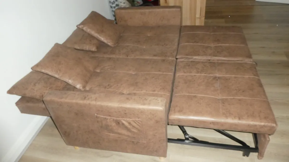 2 Seater Vegan Leather Reclining Sleeper Sofabed - Image 1