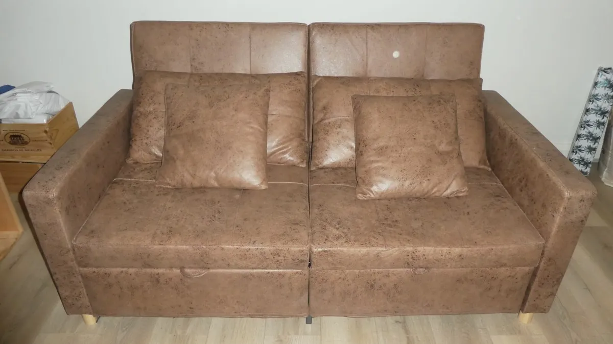 2 Seater Vegan Leather Reclining Sleeper Sofabed - Image 2