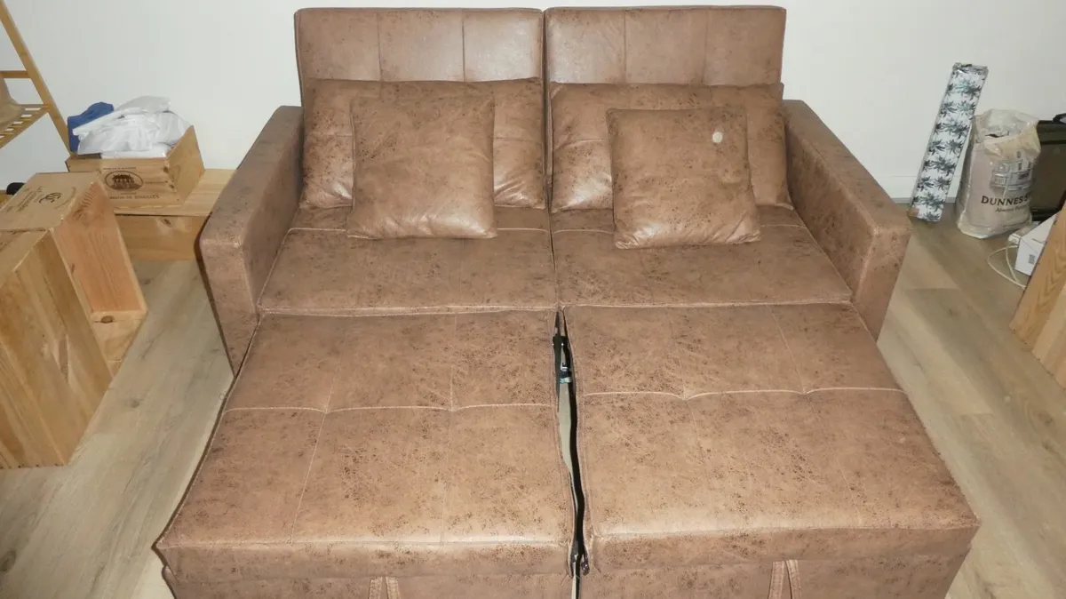2 Seater Vegan Leather Reclining Sleeper Sofabed - Image 3