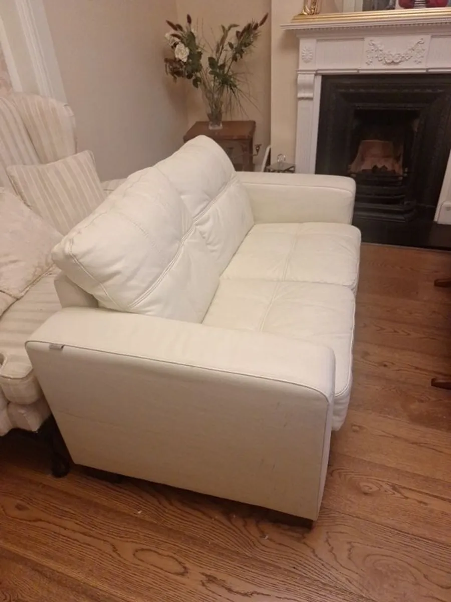 Cream leatherette couch - Image 1