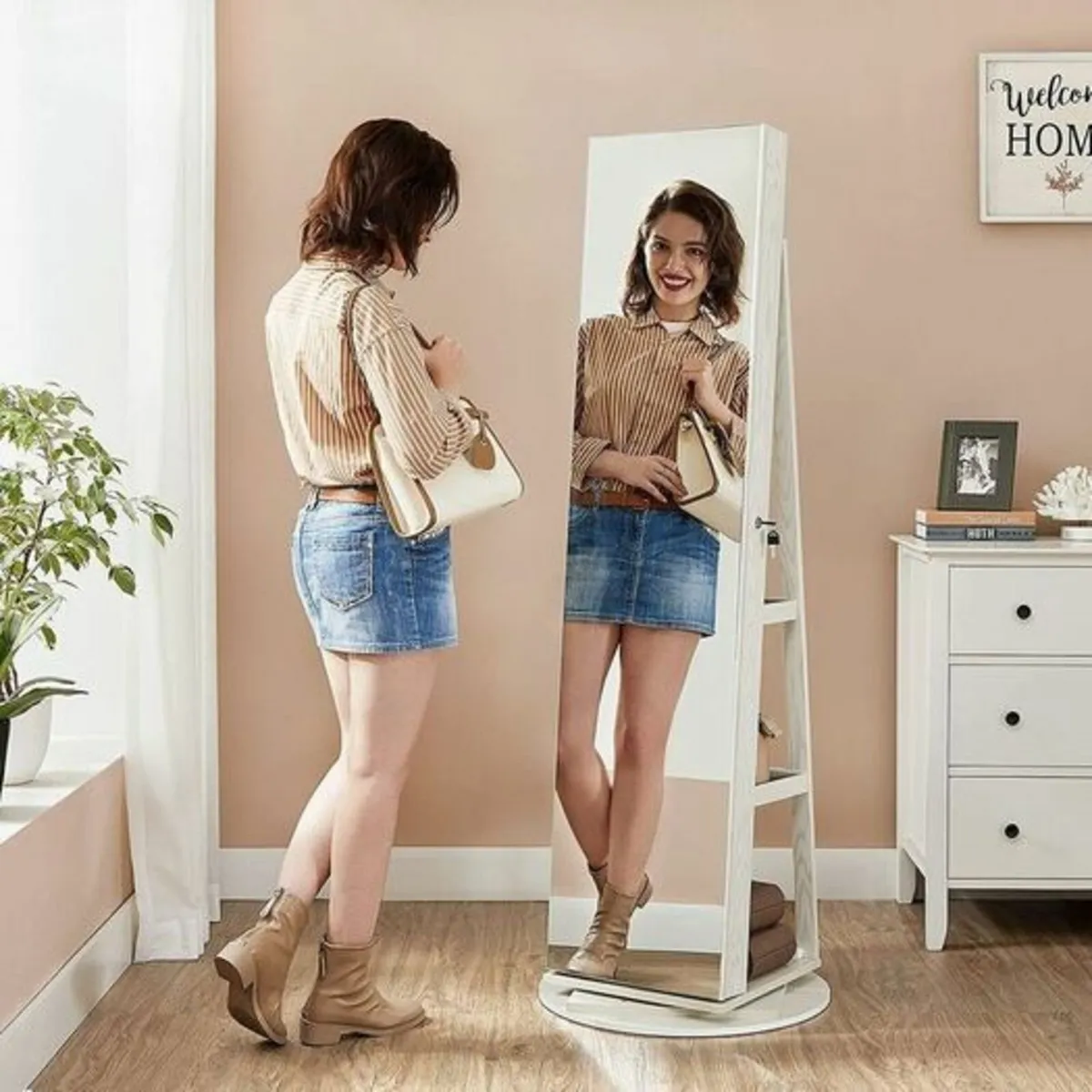 Frameless Rotatable Jewellery Cabinet Mirror - Image 2