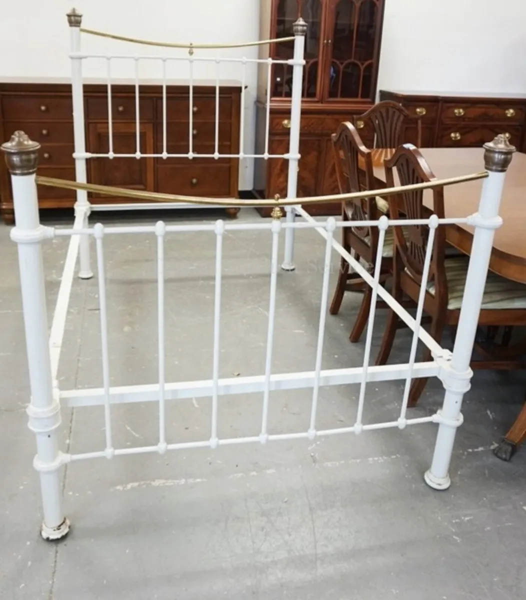 Pair antique Victorian iron and brass single bed - Image 1