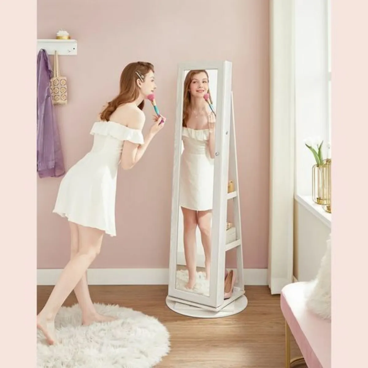 Rotating Mirror with Jewellery Cabinet Standing Fu - Image 1