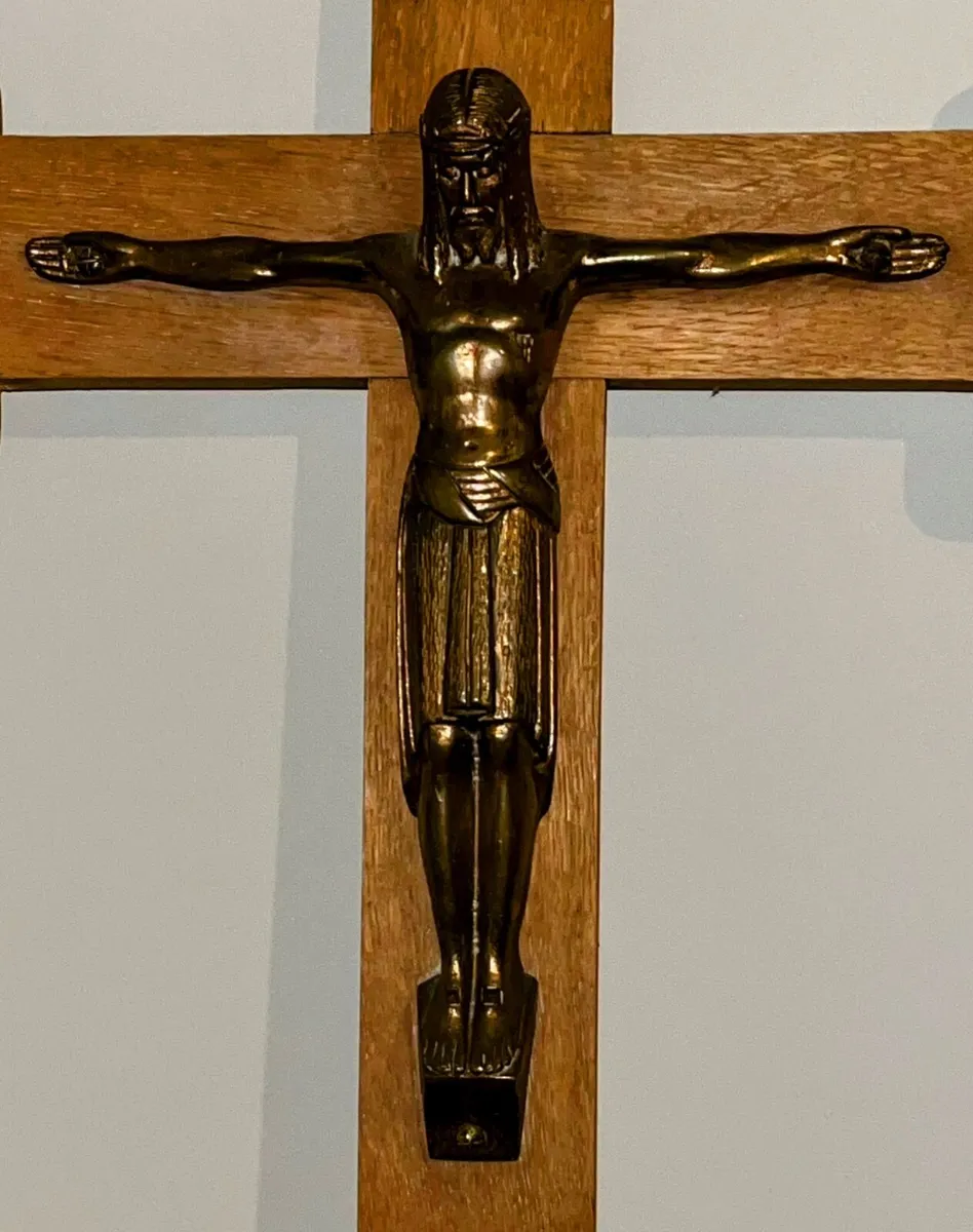 Antique oak and brass crucifix - Image 2