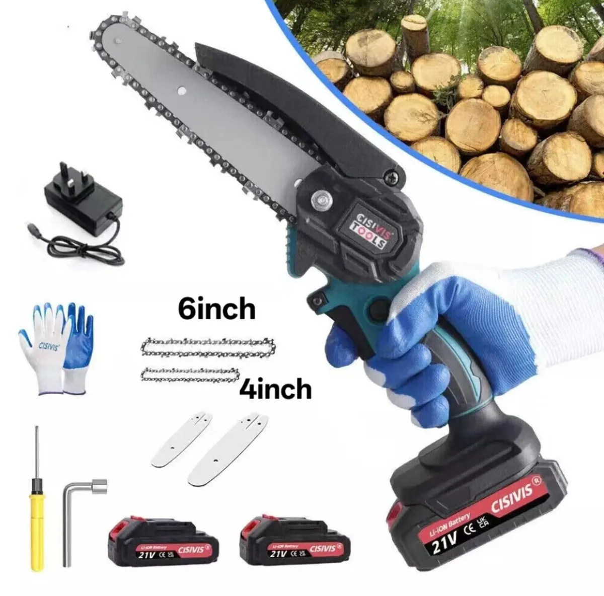 NEW Cordless Mini Chainsaw 4” 6” With 2 Batteries - Image 1