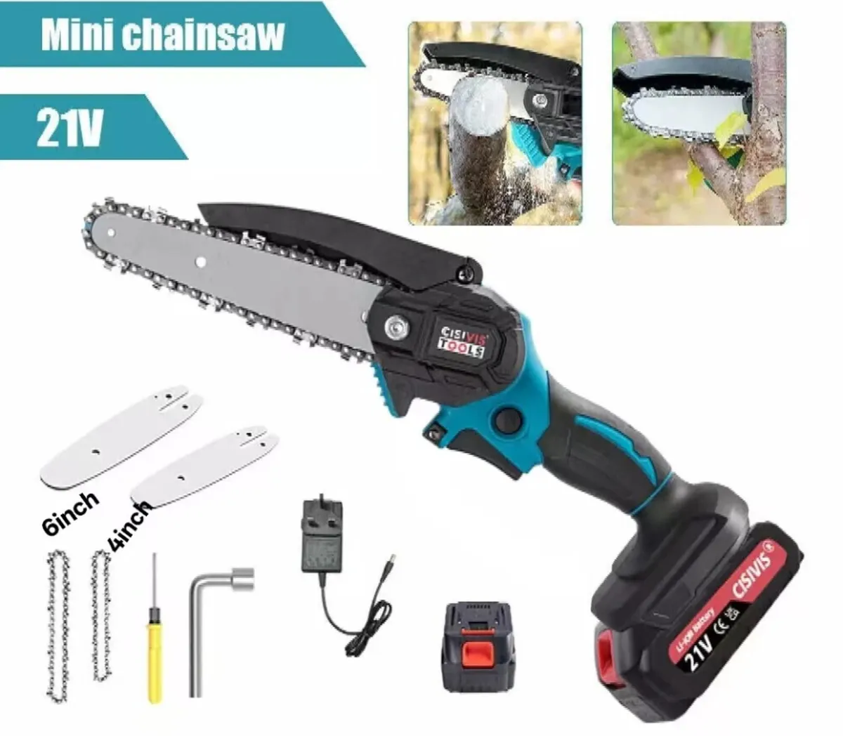 NEW Cordless Mini Chainsaw 4” 6” With 2 Batteries - Image 2